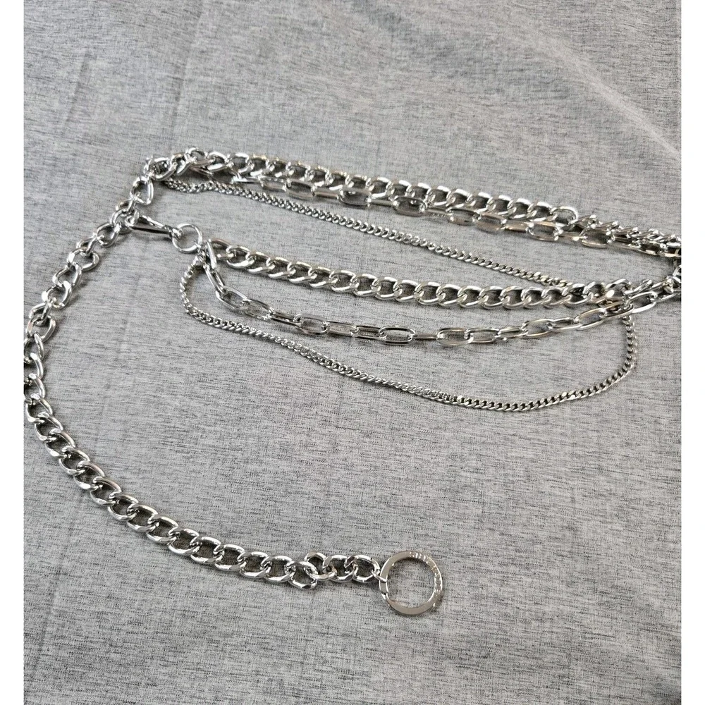 Steve Madden Women's Silver 3 Strand Layered Belt Adjusts To Fit Size 29